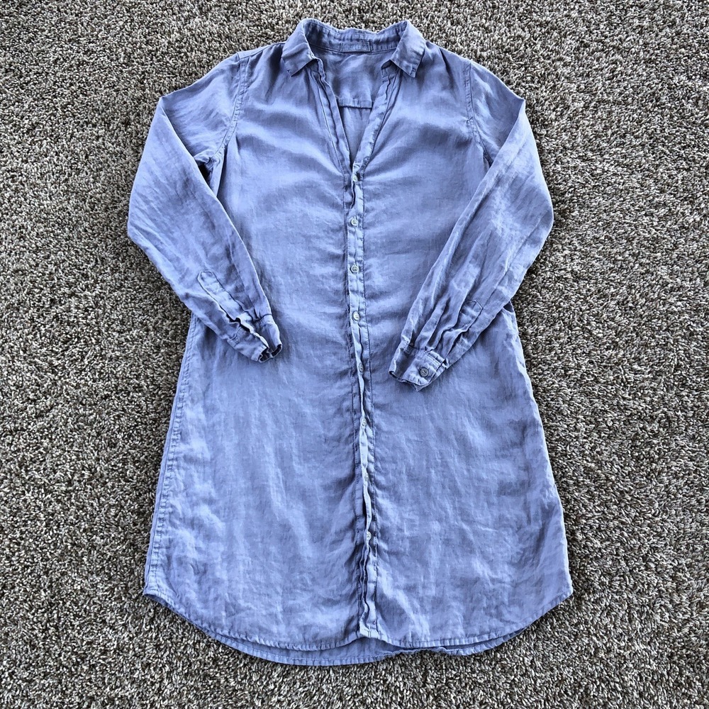 CP Shades 100% Linen Maxi Dress Womens XS Light Blue Button Front Long Sleeve